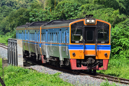 Diesel railcar on the railway in Thailand