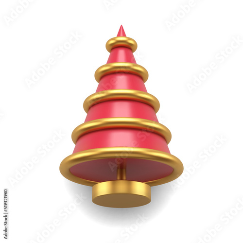 Classic cone red Christmas tree table statuette on rack decorated by golden stripes vector