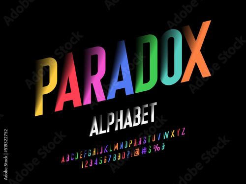 Vector of modern shadow display alphabet design with uppercase, numbers and symbols