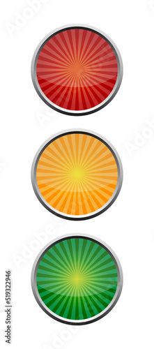 Traffic lights and lamps of green, red, yellow colors. Isolated traffic stop, stoplight icons of road semaphore signal for safety on streets. Vector