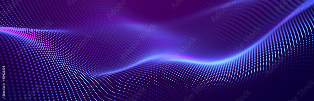 Obraz premium Particle stream. Purple background with many glowing particles. Information technology background. 3d rendering.