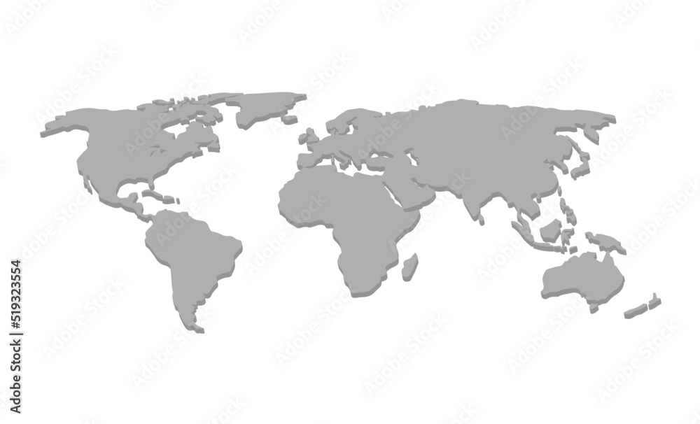 World map vector 3d concept gray color isolated on white background for print, infographics. Vector Illustration 10 eps