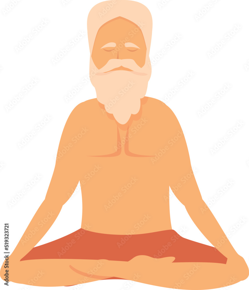 Calm indian man icon cartoon vector. Yoga people. Male rishi Calm indian man icon cartoon vector. Yoga people. Male rishi