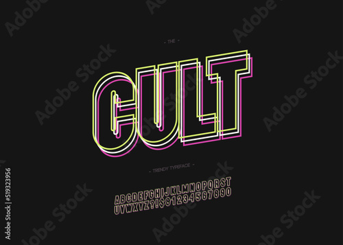 Vector cult alphabet bold line style modern typography for decoration, logo, poster, t shirt, card, sale banner, printing on fabric, industrial. Cool typeface. Trendy font. 10 eps
