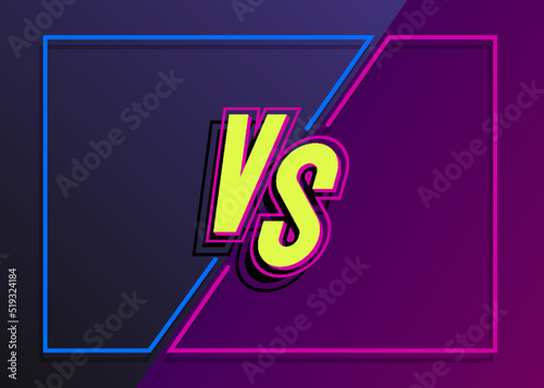 Vector versus banner with frame neon style for sport, competition, contest, match game, announcement of two fighters, battle. VS concept. 10 eps