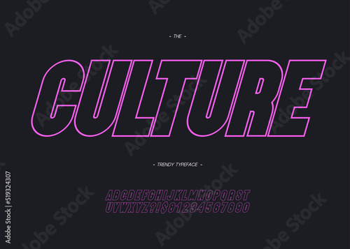 Vector bold culture font modern typography for industrial, decoration, logo, poster, t shirt, book, card, sale banner, printing on fabric. Cool 3d typeface. Trendy alphabet. 10 eps