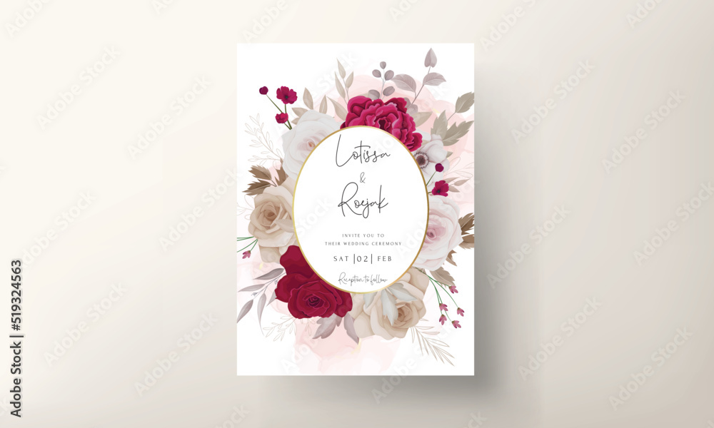 Hand drawn flower wedding invitation template