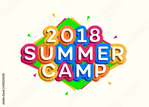 Kids summer camp card cartoon style for children holidays, summer holiday party, kids camping, fest, travel emblem, logo, label, sale banner, poster, invitation. Vector 10 eps