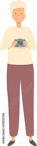 Grandma use camera icon cartoon vector. Old person. Senior mobile