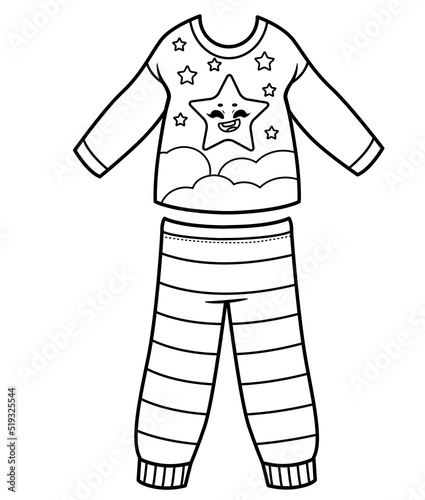 Pajamas for a boy with stars outline for coloring on a white background