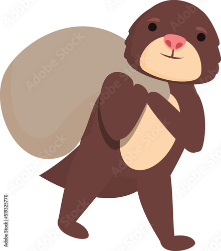 Mole take money bag icon cartoon vector. Funny animal. Cute game