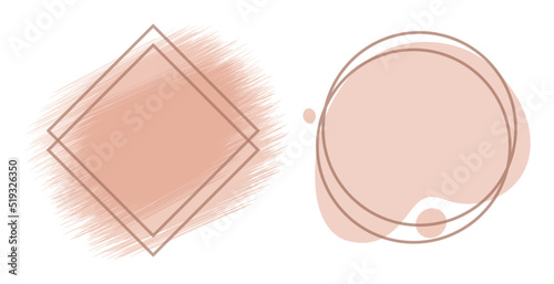 Nude watercolor rose color background frame vector circle and square shaped abstract or peach pink pastel splashes graphic blob element design for card, cream cosmetic drawings template decoration