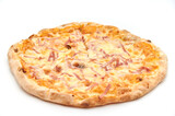 pizza with cheese and various ingredients