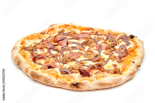 pizza with cheese and various ingredients