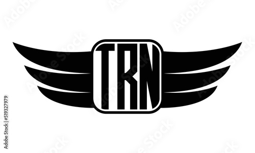 TRN three Letter wing minimalist creative concept icon eagle symbol professional black and white logo design, Vector template