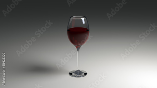 A glass of red wine on a neutral gray background. Illustration for bar menu, wine list. 3D rendering illustration