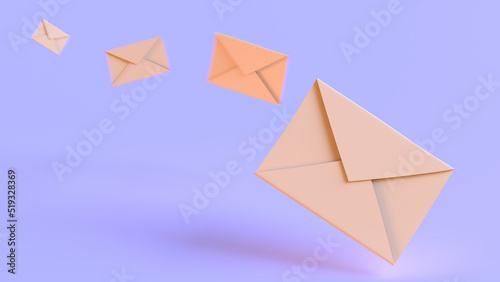 Flying envelopes with letters. fast delivery of messages to e-mail. Mass mailing or spam. 3D rendering illustration