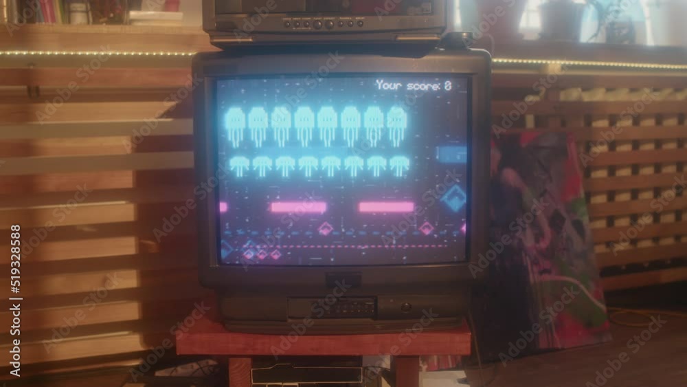 Close-up of 8-bit game on TV screen Close-up of 8-bit game on TV screen