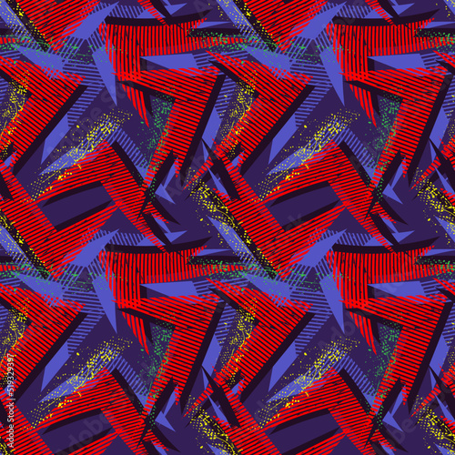 Seamless abstract urban pattern with grunge spots and curved elements