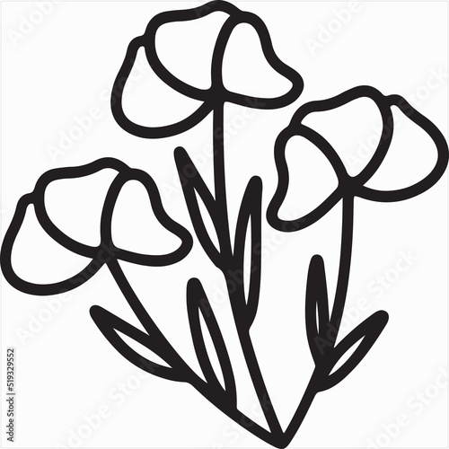 Vector, Image of flower icon, black and white color, with transparent background

