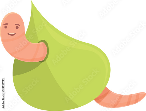 Worm eat leaf icon cartoon vector. Soil compost. Farm dirt