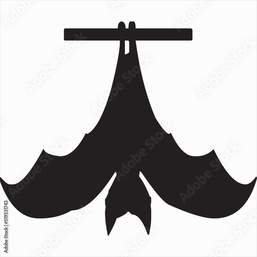 Vector, Image of bat perching silhouette, black and white color, transparent background

