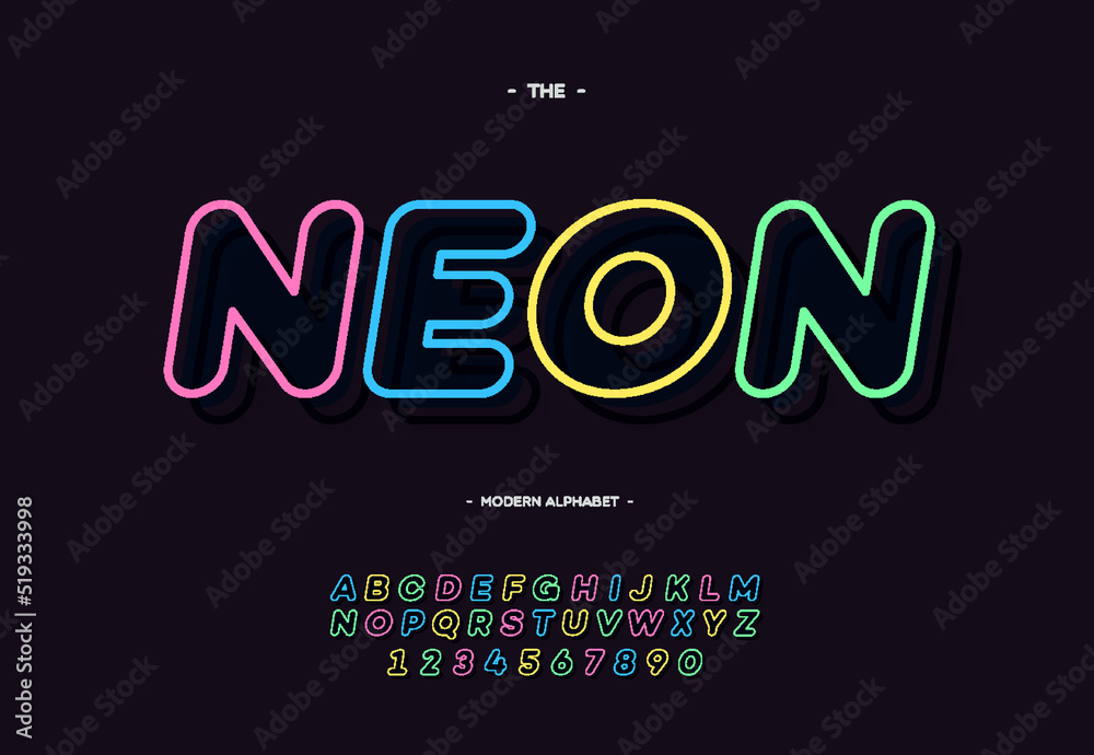 Vector neon font bold line slanted style trendy typography for decoration, logo, poster, t shirt, card, sale banner, printing on fabric, industrial. Cool typeface. Modern alphabet. 10 eps