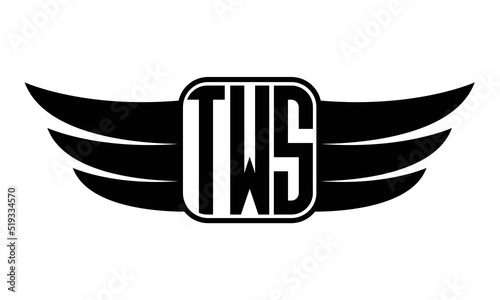 TWS three Letter wing minimalist creative concept icon eagle symbol professional black and white logo design, Vector template
