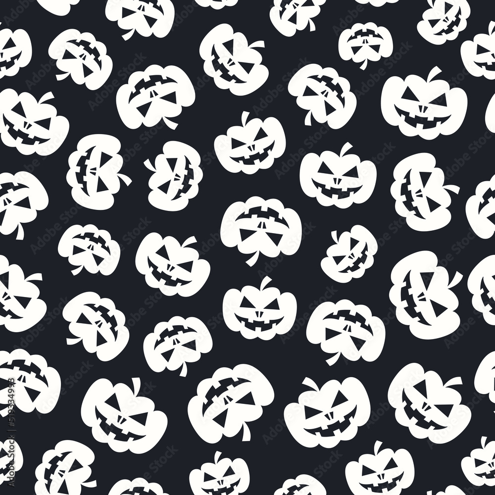 Halloween pattern pumpkin white color on black background for decoration holiday party, poster, greeting card. Vector Illustration
