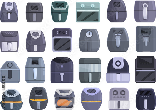 Air fryer icons set cartoon vector. Fry bakery. Cook healthy
