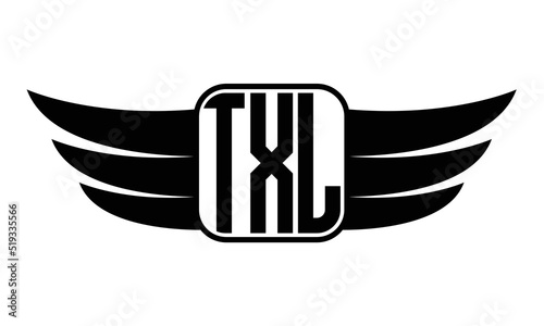 TXL three Letter wing minimalist creative concept icon eagle symbol professional black and white logo design, Vector template photo