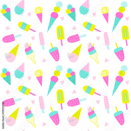 Seamless pattern with ice cream. Vector illustrations