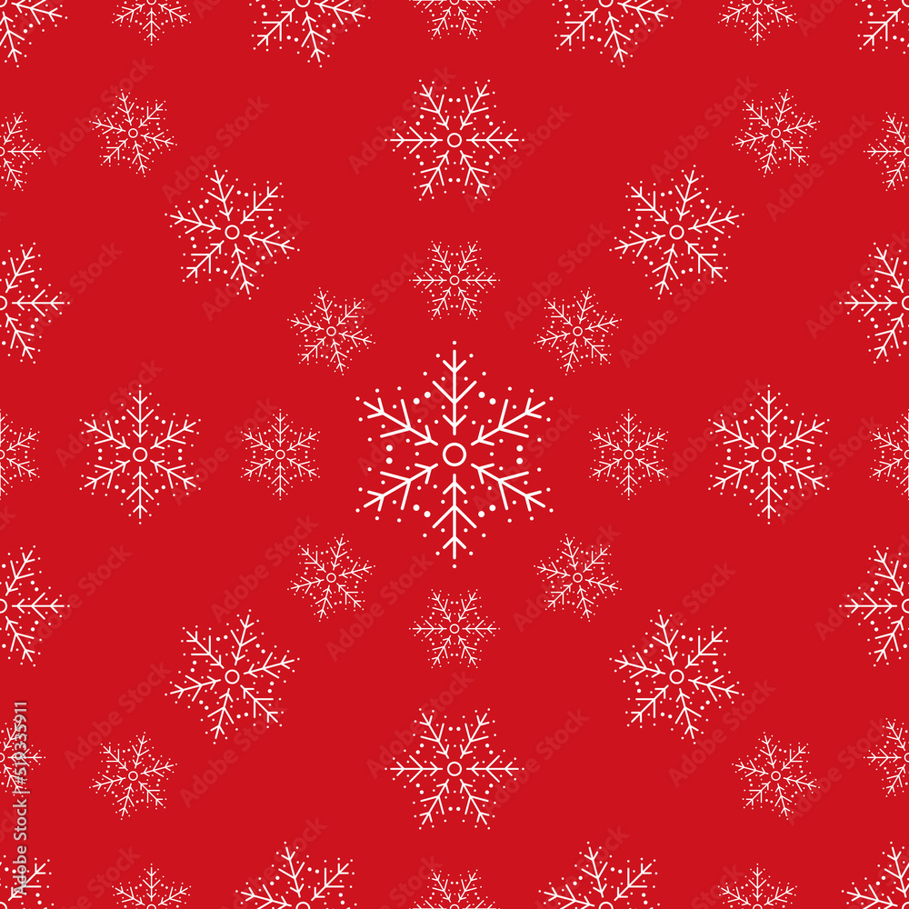pattern of christmas snowflake line style white color on red background for greeting cards, printing, party poster, banner, promotion, web design, decoration. Vector 10 eps pattern of christmas snowflake line style white color on red background for greeting cards, printing, party poster, banner, promotion, web design, decoration. Vector 10 eps
