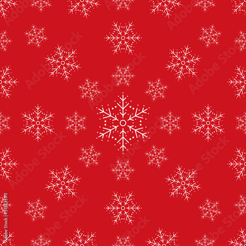 pattern of christmas snowflake line style white color on red background for greeting cards, printing, party poster, banner, promotion, web design, decoration. Vector 10 eps
