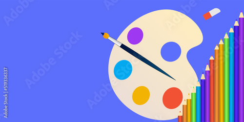 Multicolor watercolor paint box vector illustration. Blue background