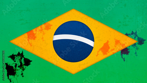 illustration of the flag of Brazil with texture effects, blood, worn and with stains
