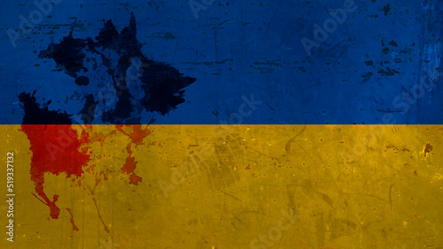 Brands, blood and war concept on Ukraine flag. Flag of Ukraine grunge style flag background, Support Ukraine