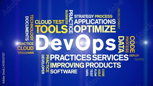 DevOps animated tag word cloud;text design animation kinetic typography seamless loop. photo