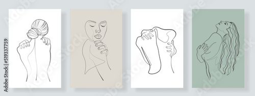 Surreal Faces Continuous line, drawing of set faces and hairstyles, fashion concept, woman's beauty, minimalist, vector illustration, pretty sexy. Take care of yourself.