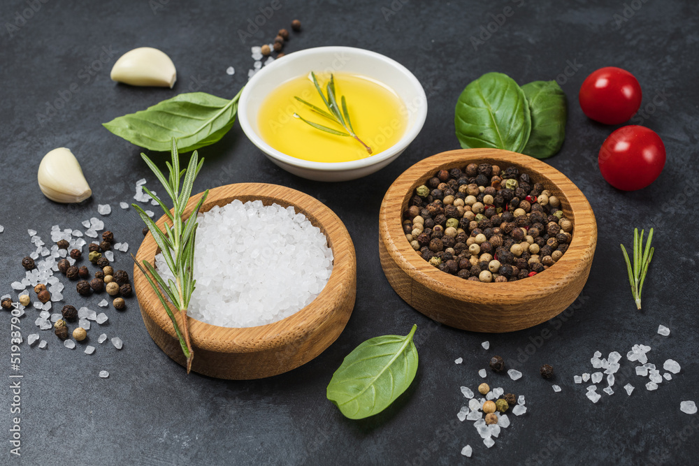 Food background from vegetable, spices, herb on black table. Food background from vegetable, spices, herb on black table.