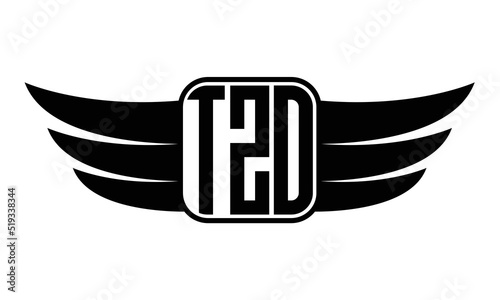 TZO three Letter wing minimalist creative concept icon eagle symbol professional black and white logo design, Vector template photo