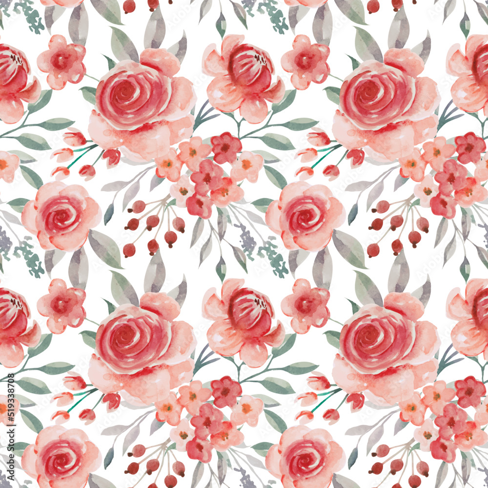 Seamless Pattern floral rose red watercolor
