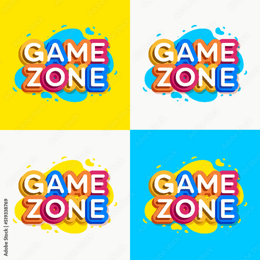 Vector game zone logo set colorful style for kids shop, baby club, children school, shoes and clothes company, toys shop, toy market, cafe, education club, kid store, firm, cartoon label. 10 eps