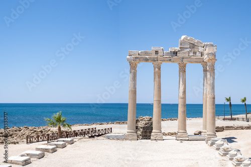 Close up photo of Apollon temple in Side ancient city in Manavgat, Antalya. photo