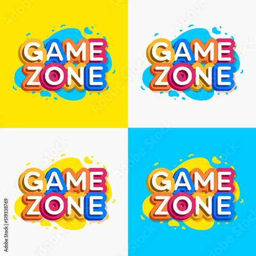Vector game zone logo set colorful style for kids shop, baby club, children school, shoes and clothes company, toys shop, toy market, cafe, education club, kid store, firm, cartoon label. 10 eps