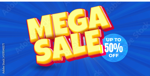 Mega sale banner for composition with editable text 3d style