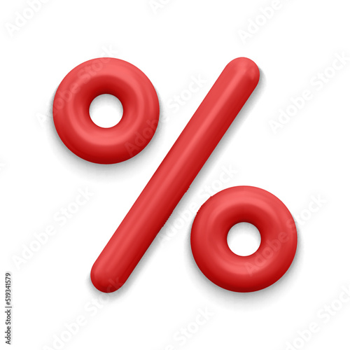 Red percentage 3d symbol realistic vector illustration