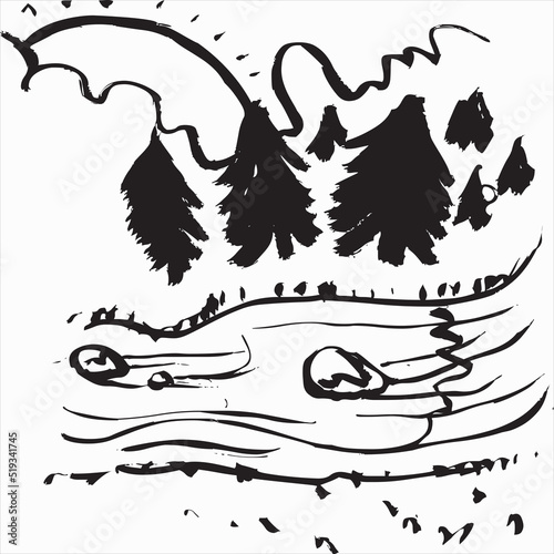 Vector, Image of landscape icon, black and white color, with transparent background


