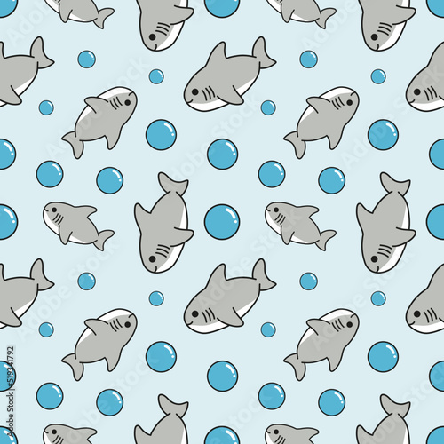 Cute shark and bubble doodle pattern