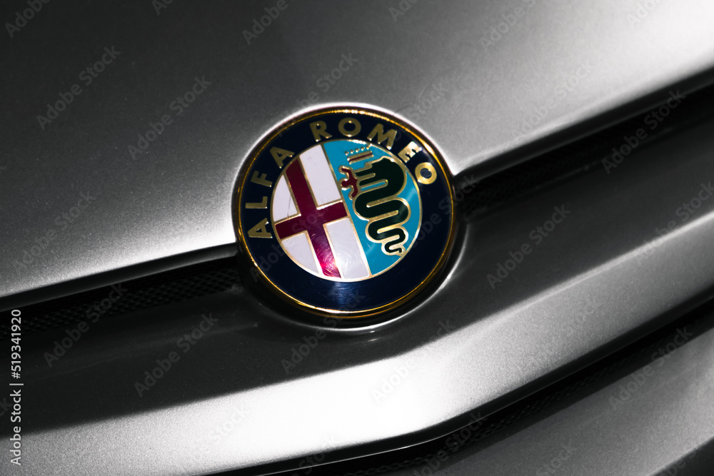 Alfa Romeo company sign, round logotype, close up Stock Photo Adobe Stock